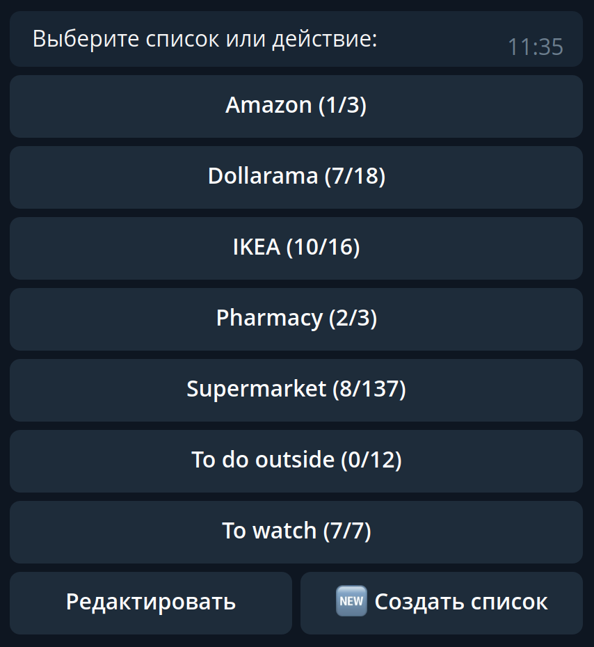 Списки пользователя